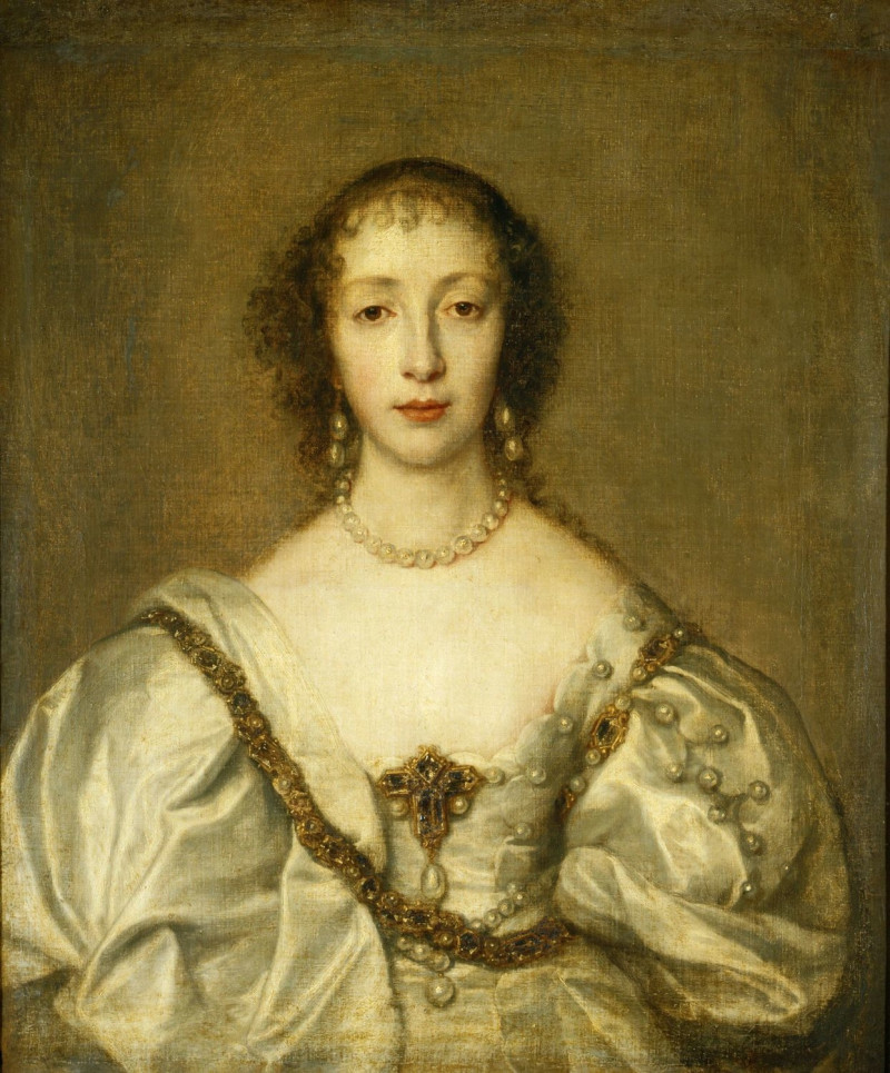 Historische Darstellung tropfenförmiger Perlenohrringe im Stil der legendären Mancini-Perlen, inspiriert vom Porträt der Marie Mancini.